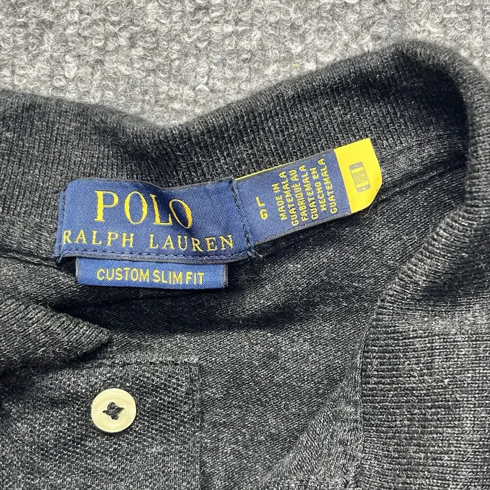 Polo Ralph Lauren Mens Large Dark Charcoal Grey Custom Slim Fit Mesh Polo Shirt